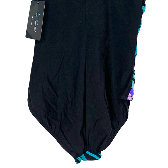 Aqua Green Retro Tropical Leaf Adjustable Strap One Piece Swimsuit Nwt New Small - Picture 8 of 16